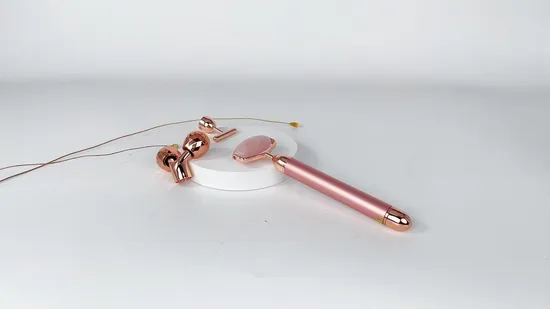 2 in 1 Electric Vibrating Natural Rose Quartz Jade Roller Face Lifting Crystal Jade Stone Facial Roller Beauty Massage Tool 
