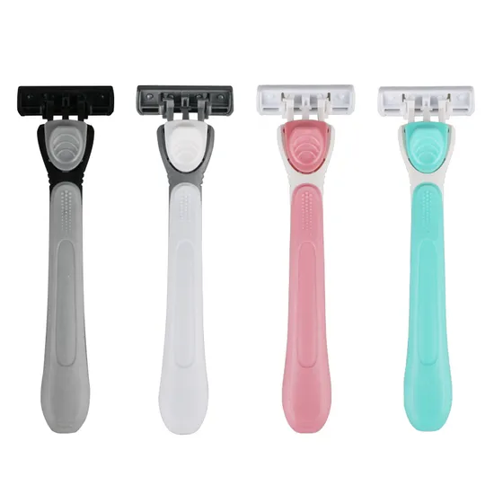 Imported Stainless Steel 3 Blade System Razor Cartridge Rubber Handle 