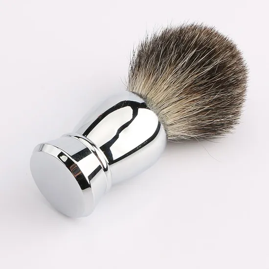 Shiny Stainless Steel Metal Handle with Badger Hair Wet Shaving Brush Reusable Shaving Brush 