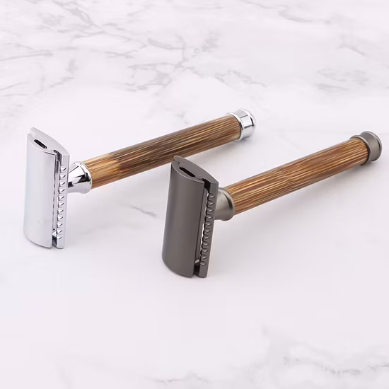 D670 Rts Natural Bamboo Handle Women′ S Shaving Classic Straight Cut 3 Piece Safety Razor