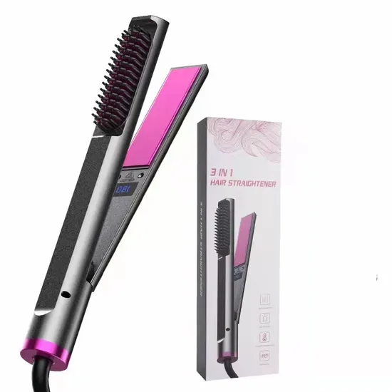 Professional 3 in 1 Ionic Hair Straightener Curler Electric Flat Iron USB Power Plastic Brush Styling Tool Straight Curly Hair 