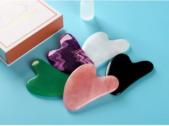 Custom Facial Scraping Massage Jade Stone Rose Quartz Gua Sha Tool 