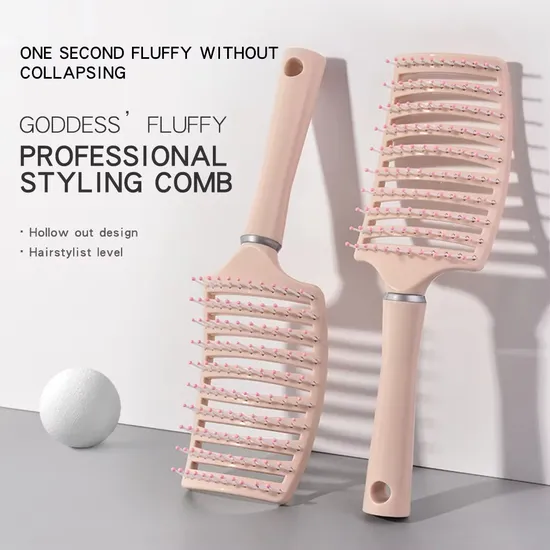 Custom Logo Wet and Dry Large Curved Comb Hollow Arc Fluffy Styling Comb Vent Detangling Hair Brush Salon Hairdressing Tools 
